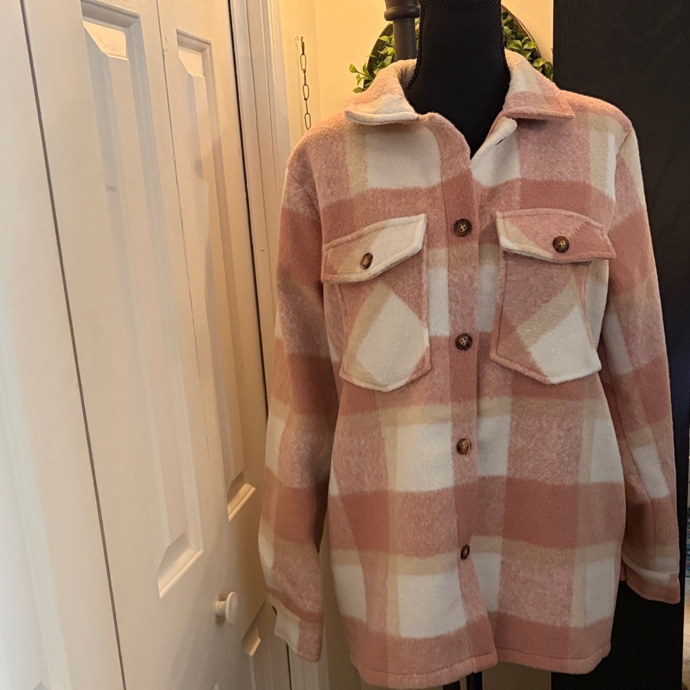 Panache Pink and Cream Plaid Utility Jacket